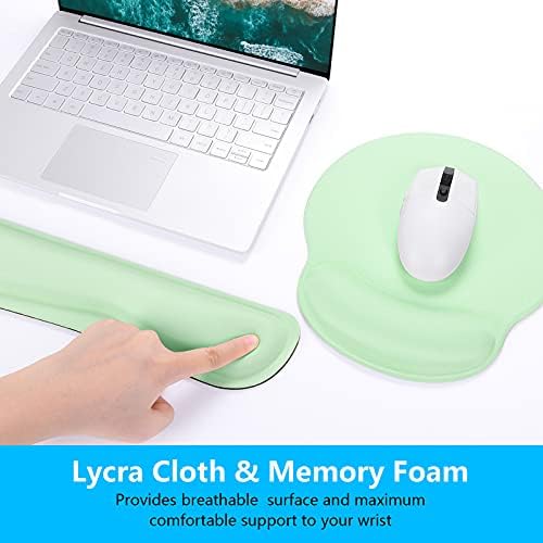 Dapesuom Keyboard Wrist Rest and Mouse Pad with Wrist Support, Memory Foam Cushion for Keyboard and Mouse Set, Ergonomic Desktop Pad Rests with Non Slip Base for Easy Typing & Pain Relief, Lake Green