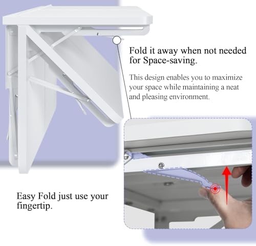TEAMIX Wall Mounted Folding Desk for Small Spaces, White Floating Shelf