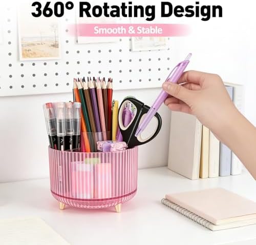 360 Rotating Pen Pencil Holder for Desk, Pen Organizer with 5 Slots