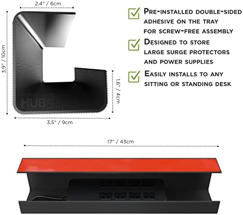 Scanfield Under Desk Cable Management Tray, No-Screw, 17-Inch, 2-Pack Black
