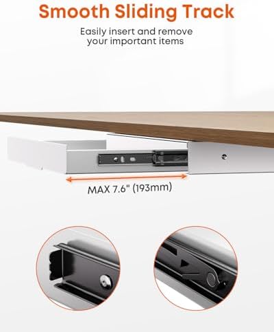 PUTORSEN Under Desk Storage Drawer 14.8" Wide - Smooth Slide Out Organizer for Standing Desk & Home Office, Max Load 17.6 lbs, Quiet Glide, White
