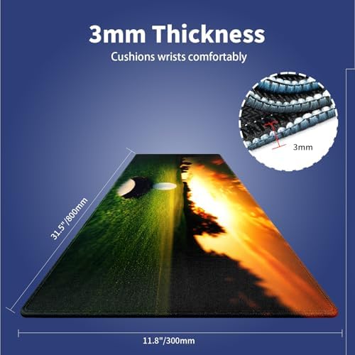 Golf Ball Near Hole Large Mouse Pad, Golf Field Sunset Scenery Desk Mat