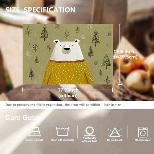 White Bear Yellow Sweater Linen Placemats, in Tree Background Table Mats for Table Washable Heat Insulation Thick Dining Mat, Indoor/Outdoor 12X18 in 4 Pcs