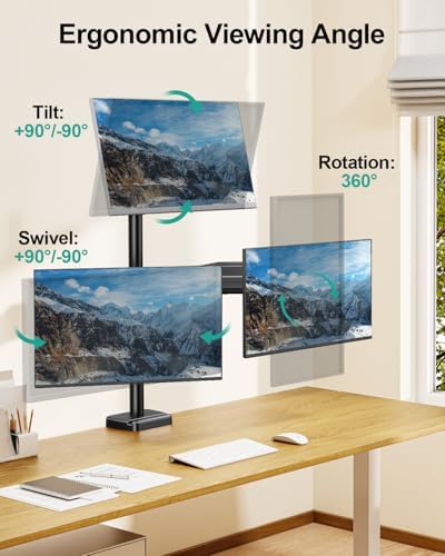 MOUNT PRO Triple Monitor Mount for Max 32" Computer Screen, Adjustable 3 Monitor Desk Mount, up to 19.8lbs Each, Three Display Arm with Tilt Swivel Rotation, VESA Mount 75x75/100x100mm