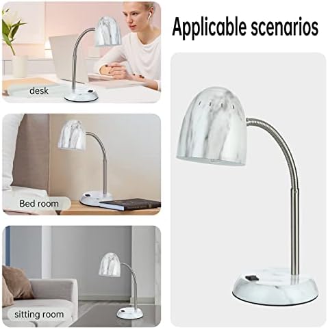 Eye-Caring Marble Table Lamp of Simple Designs Home E26Led Screw Basic Metal Desk Lamp with Flexible Gooseneck Hose Neck Study Lamp for Bedroom Office Living Room Convenient On/Off Switch