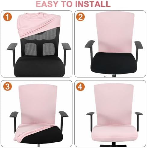 Tallew 4 Pcs Office Chair Covers Set Computer Universal Protective Stretchable Chair Seat Covers Desk Armrest Cover Slipcovers Pads Office Cushion Backrest for Rotating(Regular,Pink)