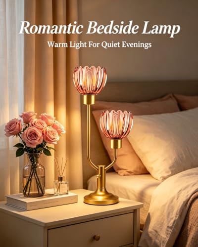 Lightdot Flower Table Lamp Dimmable Vintage Pink Glass Lamp Bulbs Included