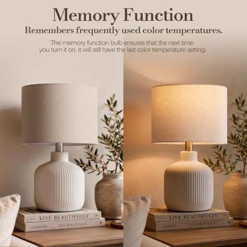 Rustic Ceramic Table Lamp for Living Room Bedroom, 17.75" Nightstand Lamp