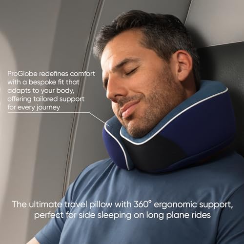 Proglobe Travel Pillow, Orthopedic Memory Foam Airplane Neck Pillow, Blue