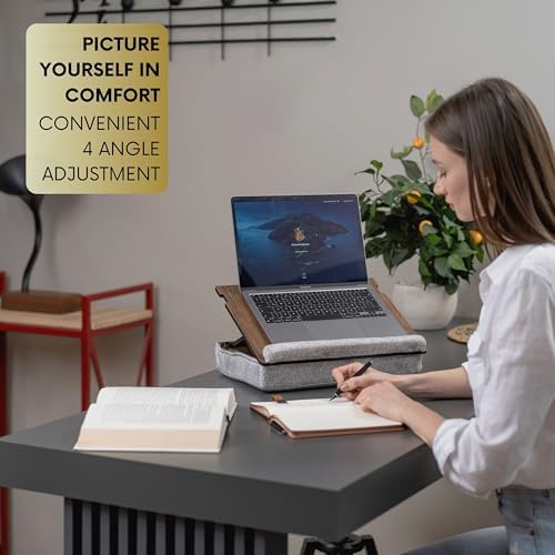 Vigo Wood Lap Desk for Laptop - Laptop Tray with Cushion, Portable Lap Desk for Lap, Adjustable Lapdesk, Couch Lap top Table for Work, Ergonomic Lap top Stand for Bed
