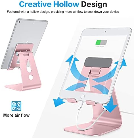 OMOTON Adjustable Tablet Stand for Desk, Upgraded Longer Arms for Greater Stability, T2 Tablet Holder with Hollow Design for Bigger Sized Phones and Tablets Such as iPad Pro/Air/Mini, Rose Gold