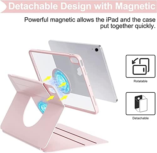 iPad 10th Gen Keyboard Case, 10.9 inch 2022, Magnetic Detachable Keyboard Case with Pencil Holder, Bluetooth, Rotating Stand, Clear Back (Pink)
