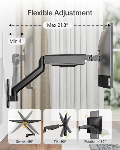 monTEK Single Monitor Wall Mount, Full Motion Spring Arm for 17-32" Screen