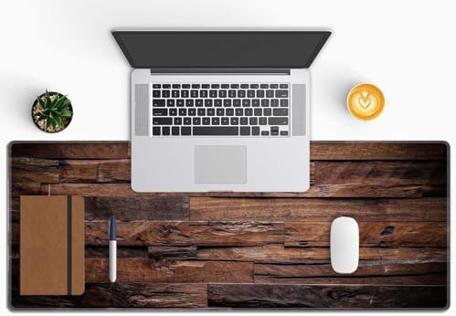 Large Extended Gaming Mouse Pad with Stitched Edges, Non-Slip Waterproof Rubber Base Mouse Pad for Office, Computer, Keyboard, Laptop and Home Desk Pad 31.5 x 11.8 x 0.12 Inch Dark Wood Texture