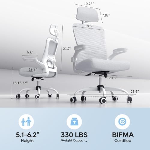 Ergonomic Office Chair for Long Hours, Padded Lumbar Support for Lower Back Relief, 330 lb Capacity, Comfortable Computer Desk Chair for Home Office, Work & Study
