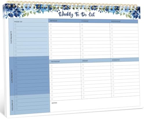Taja Weekly To Do List Notepad, Undated Weekly Planner Pad, 8.5" x 11"
