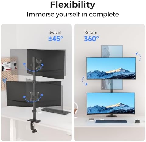 Suptek Dual LED LCD Monitor Stand up Desk Mount for 2 / Two Screens up to 32 inch Extra Tall 31.5" Pole Heavy Duty Fully Adjustable Stand Vertical Array (MD6802)