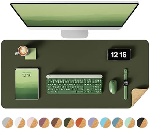 YSAGi Double-Sided Desk Pad, 31.5"x15.7" Leather Desk Mat, Eco Cork Desk Pad Protector,Large Mouse Pad,Waterproof Desk Blotter for Office/Home (Dark Green/Cork)