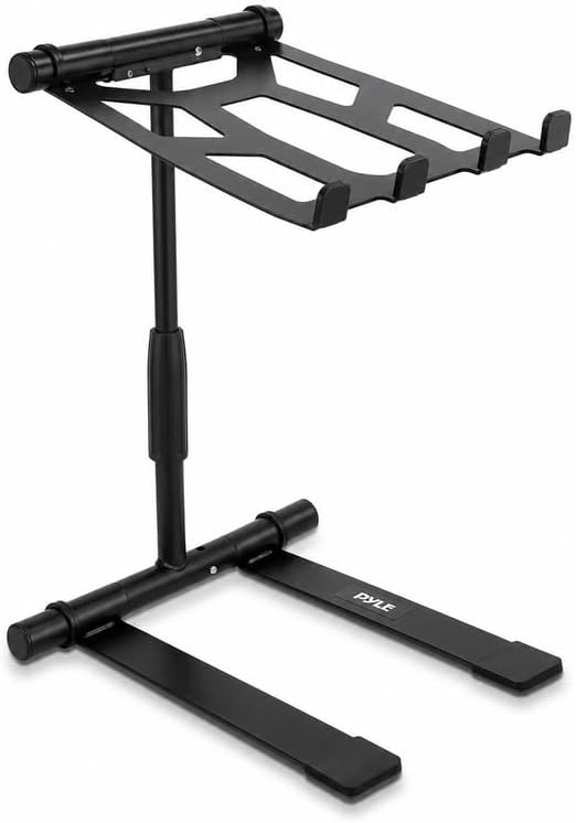 Pyle Portable Folding Laptop Stand, Standing Table with Adjustable Angle, Foldable Height and Four Prong Anti Slip Tray for iPad, Tablet, DJ Mixer, Workstation, Gaming and Home Use