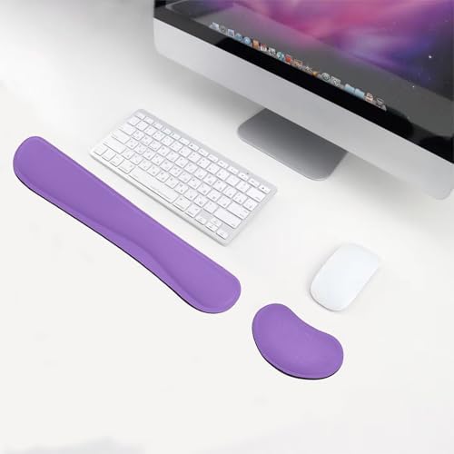 Keyboard Wrist Rest and Mouse Wrist Rest Set - Ergonomic Memory Foam Wrist Cushion - for Wrist Support on Computer, Laptop, Office, Playing Games, Typing Relieves Wrist Pain Purple