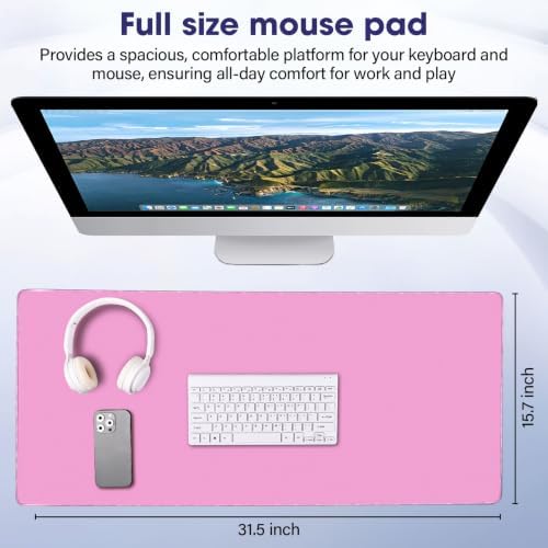 31.5" x 15.7" Waterproof Fabric Mouse Pad, Rubber Anti-Slip, Light Pink