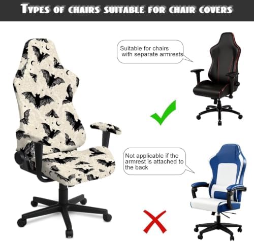 Halloween Bat Moon Gothic Gaming Chair Cover Stretchable Game Chair Slipcovers with 2 Armrest Covers, Scratch-Proof Gamer Desk Chair Covers for Computer Office Seat