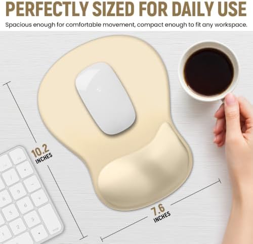 Ergonomic Mouse Pad with Wrist Rest, Gel Wrist Support, Beige