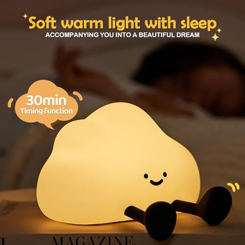 S NMT Cute Cloud Night Light Silicone Nursery USB Rechargeable Christmas Sleeping Bedside Lamp Touch Sensor Nightlights for Bedroom