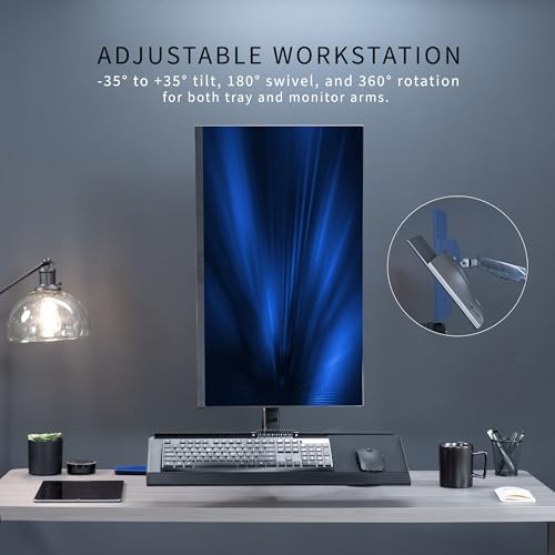 VIVO Sit-Stand Height Adjustable Pneumatic Spring Arm Keyboard Tray Desk Mount for 1 Screen up to 32 inches STAND-SIT1B