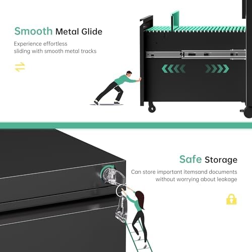 Bonusall 3 Drawer File Cabinet with Lock, Small Under Desk Filing Cabinet for Home Office, Fully Assembled Metal Rolling Storage Fits A4/Letter/Legal