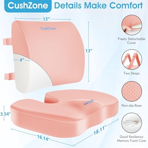 CushZone X-Large Seat Cushion and Lumbar Support Pillow for Office, Pink