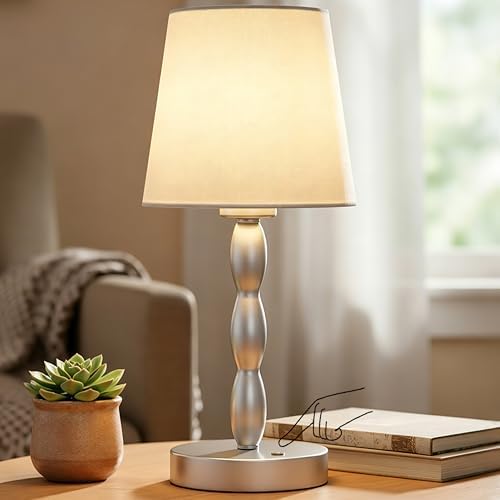 CASTLELIFE Rechargeable Cordless Table Lamp, 5000mAh Battery Powered Touch Desk Lamp, 3-Level & Stepless Dimmable Night Light, Portable Bedside Lamp for Bedroom, Outdoor, Bulb Included, Silver