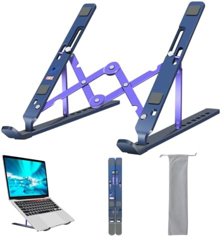 Laptop Stand, Computer Tablet Stand, Adjustable Aluminum Foldable Portable Laptop Holder Riser, Compatible with MacBook Air Pro, Lenovo, HP, Dell, More 10-15.6” Laptops and Tablets (Blue)