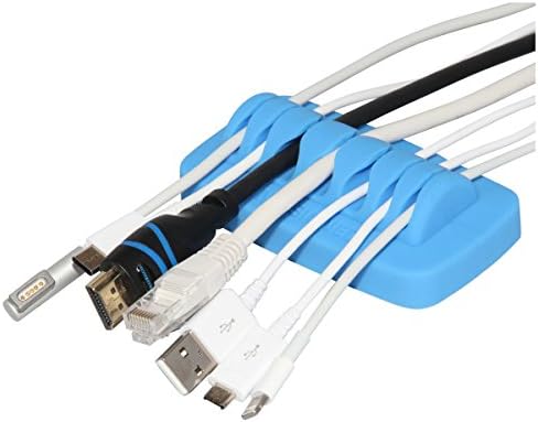 Heaviest Cable Organizer on the Market! Compact and Weighted Desktop Cord Holder for Desk and Nightstand, Eco-Friendly Silicone, No Bad Smell, Bundled with 4 Reusable Cable Ties! (Blue)