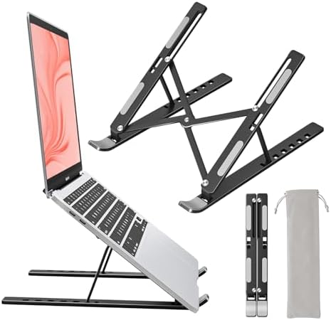 Laptop Stand for Desk, Aluminum Metal MacBook Stand, Computer Riser for Desk, Portable Foldable Adjustable Notebook Holder, Compatible with 10-15.6 Inch Laptops, iPad, Black.