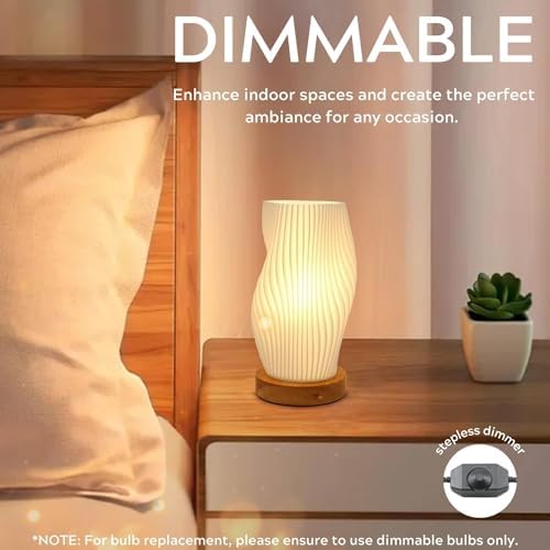 Dimmable Small Table Lamp with Rotary Switch, Striped Bedside Night Light