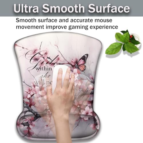 Ergonomic Keyboard Wrist Rest & Mouse Wrist Support Set with Lace Coaster, Gel Memory Foam Anti-Slip Base, Pain Relief for Typing, Cherry Blossom Butterflies