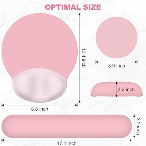 AIMSA Mouse Pad with Wrist Rest Support, Keyboard Wrist Rest Set, Ergonomic Memory Foam Mousepad for Computer Keyboard, Easy Typing and Pain Relief, Pink