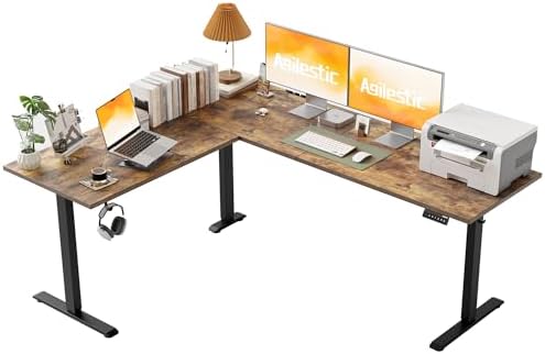 Agilestic 75 x 61 Inch L Shaped Electric Standing Desk, Rustic Brown