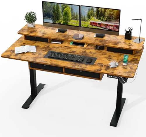 Kingant Electric Standing Desk with 4 Drawers, Height Adjustable 63"x 30"