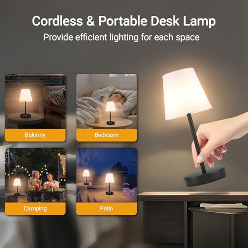 1 Pack Cordless Table Lamp Rechargeable, 10000 mAh Portable LED Battery Operated Lamp with Remote Control, 10 Colors Dimmable Touch Desk Light with Timer for Bedside Night Light Outdoor Patio Camping