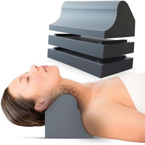 Cervical Traction Orthotic Chiropractic Neck Alignment Device for Spinal Curve Tension Stretching Forward Head Posture Pain Relief and Physical Therapy (Stone)