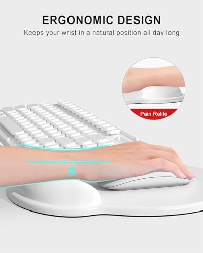 Auhoahsil Ergonomic Mouse Pad with Wrist Rest, Comfortable Silicone Non-Slip Computer Pain Relief Gel Mouse Mat with Wrist Support for Gaming, Work, Office, Women & Men, Cute Pattern, White