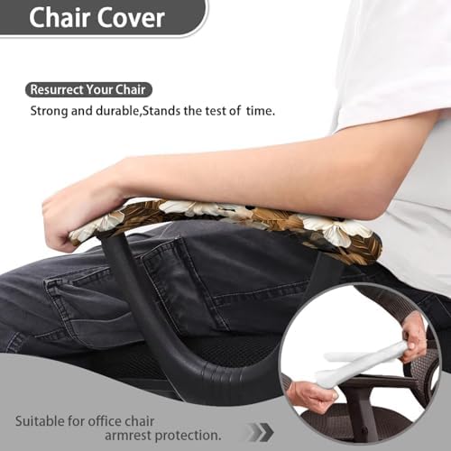 Hibiscus Monstera Print Office Chair Arm Covers, Palm Tree Print Computer Chair Arm Covers with Elastic Edge, Lightweight Comfy Chair Armrest Slipcovers Easy to Clean
