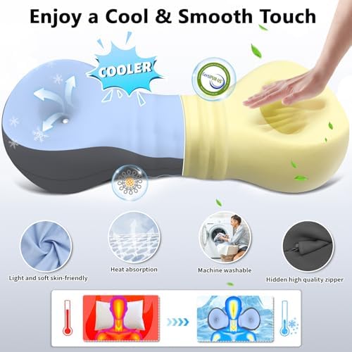 Cervical Neck Roll Pillow, Say Goodbye to Neck Pain, Travel Neck Support Pillow for Side Sleepers, Ergonomic Memory Foam Camping Pillow, Cervical Traction Device with Storage Bag
