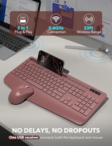 Wireless Keyboard and Mouse Combo - Full-Sized, Ergonomic Wrist Rest