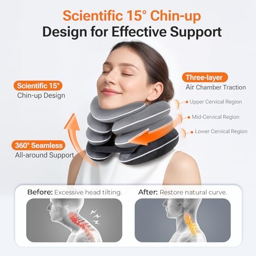 Built-in Inflatable Neck Stretcher with High-Front & Low-Back for Effective Traction, Neck Decompression Devices with 3-Layer Chambers in Varied Sizes, Neck Decompression Home Use