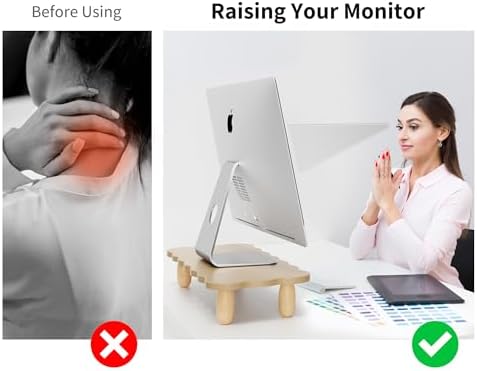 AFOOYO Monitor Stand Riser,Cookie-Shaped Sturdy Wood Computer Monitor Stand, Monitor Stand Riser, Multi-Purpose Desktop Organizer Riser for Computer,Laptop,Printer,TV,khaki