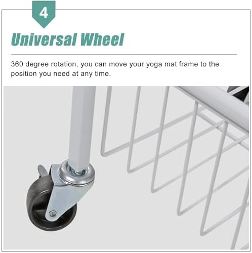 Home Gym Studio Organizer Cart, Movable Yoga Mat Storage Rack for Foam Roller/Badminton/Table Tennis Racket, with Hanging Storage Basket, Floor Standing，Rust Color L