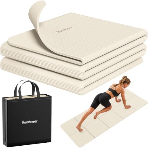 Readaeer Foldable Yoga Mat for Travel Folding Yoga Mat 6mm Thick with Carrying Bag, Non-Slip TPE Exercise Pilates Mat for 72" L x 24" W x 0.24 Inch